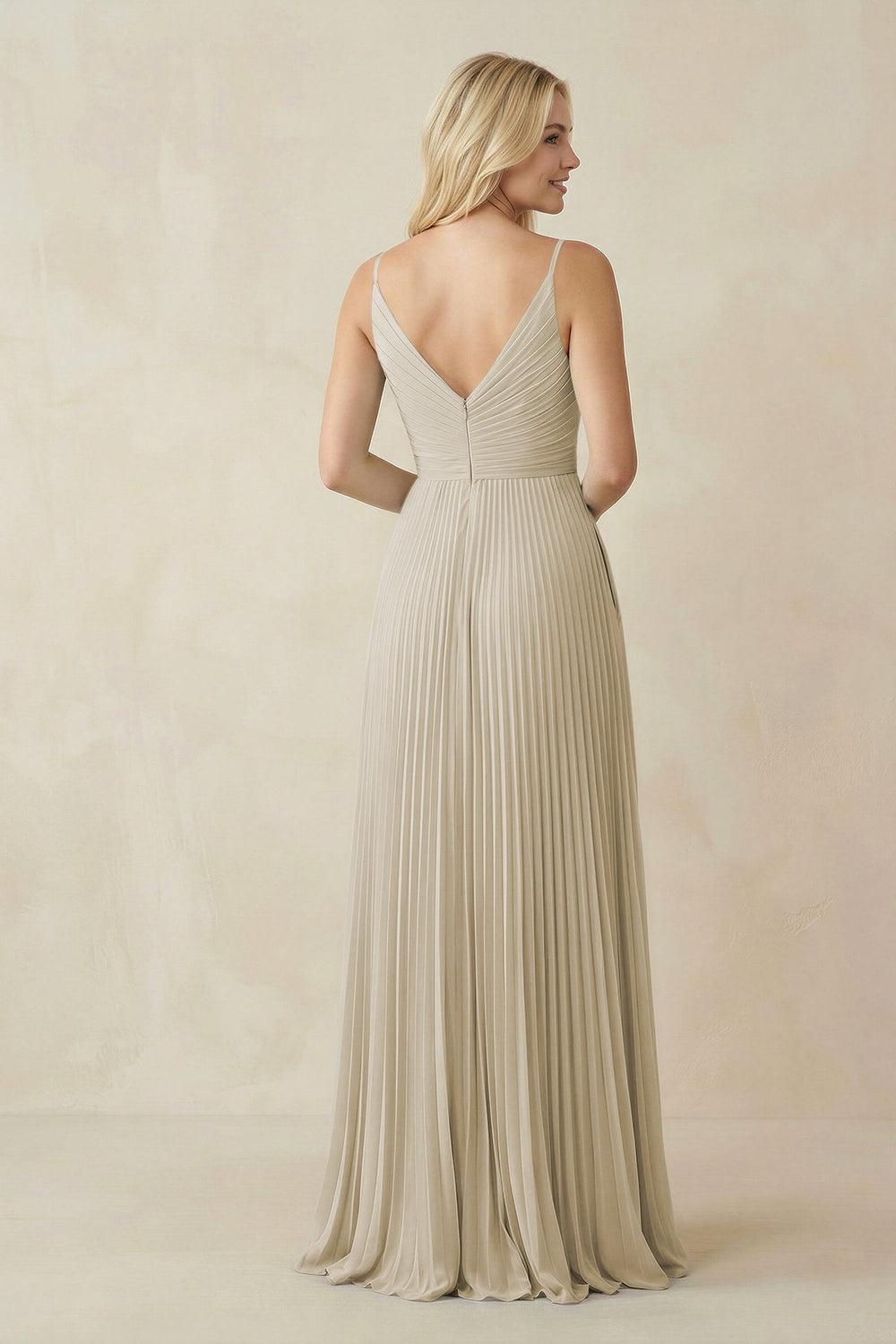 Pleated V-Neck A-Line Chiffon Bridesmaid Dress in Dove Gray