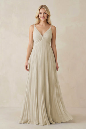 Pleated V - Neck A - Line Chiffon Bridesmaid Dress in Dove Gray - KISS BRIDAL Bridesmaid Dresses