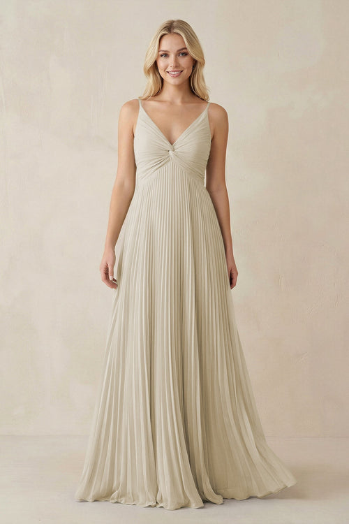Pleated V - Neck A - Line Chiffon Bridesmaid Dress in Dove Gray - KISS BRIDAL Bridesmaid Dresses