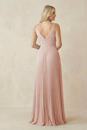 Pleated V - Neck A - Line Chiffon Bridesmaid Dress in Pale Blush - KISS BRIDAL Bridesmaid Dresses