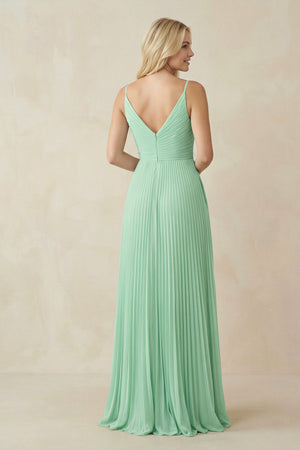 Pleated V-Neck A-Line Chiffon Bridesmaid Dress in Pale Pistachio - KISS BRIDAL BRIDESMAID DRESSES