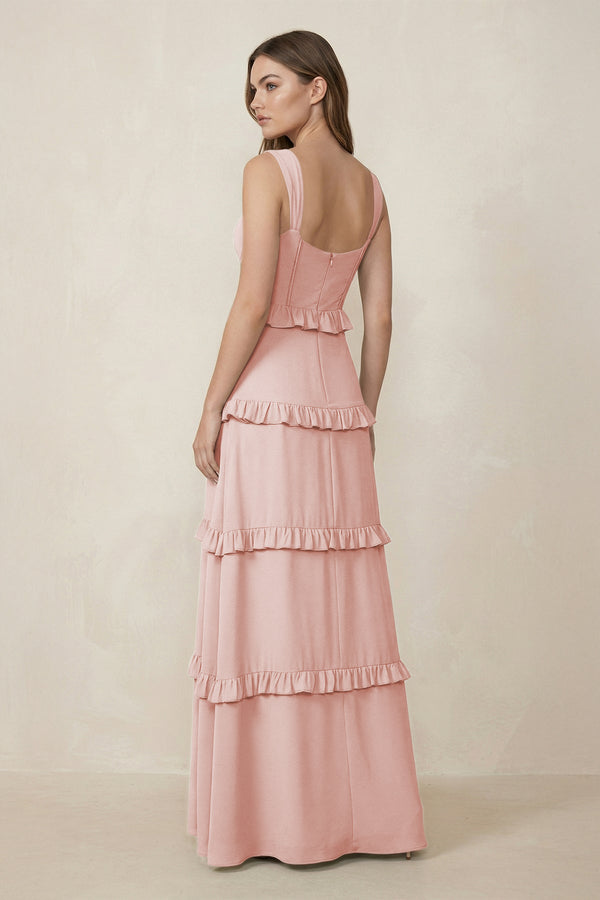 Rose Petal Sweetheart Tiered A-Line Chiffon Bridesmaid Dress (2) | KISSBRIDAL
