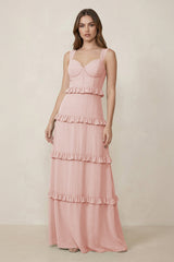 Rose Petal Sweetheart Tiered A-Line Chiffon Bridesmaid Dress | KISSBRIDAL