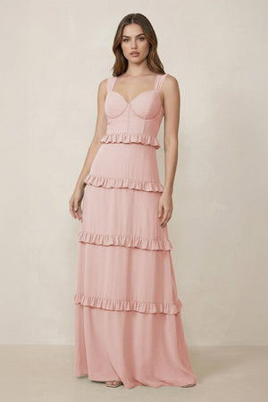 Rose Petal Sweetheart Tiered A-Line Chiffon Bridesmaid Dress | KISSBRIDAL