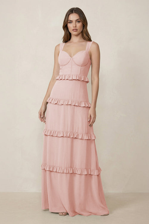 Rose Petal Sweetheart Tiered A-Line Chiffon Bridesmaid Dress | KISSBRIDAL
