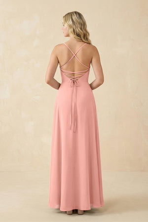 Rosette A-Line Chiffon Spaghetti Strap Bridesmaid Dress (2) | KISSBRIDAL
