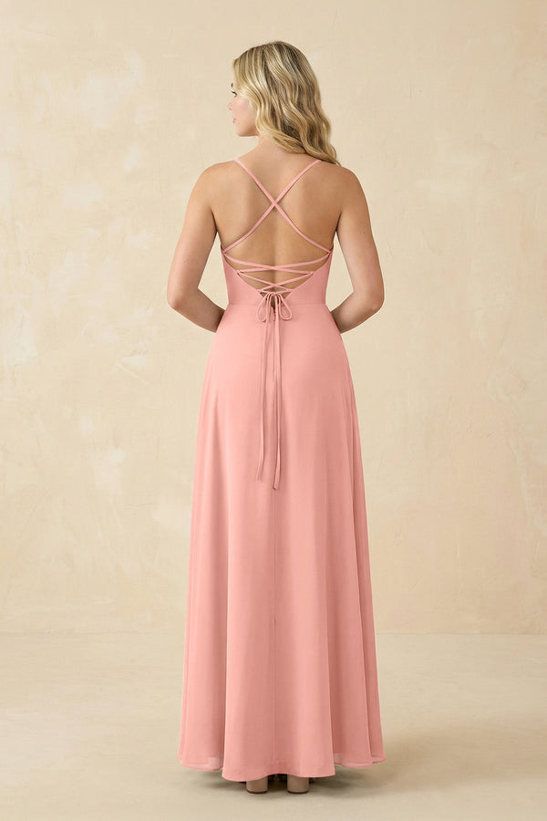 Rosette A-Line Chiffon Spaghetti Strap Bridesmaid Dress (2) | KISSBRIDAL