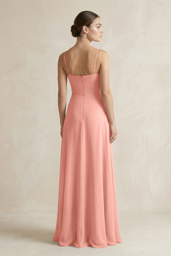 Rosette A-Line Chiffon Spaghetti Strap Bridesmaid Dress (2) | KISSBRIDAL