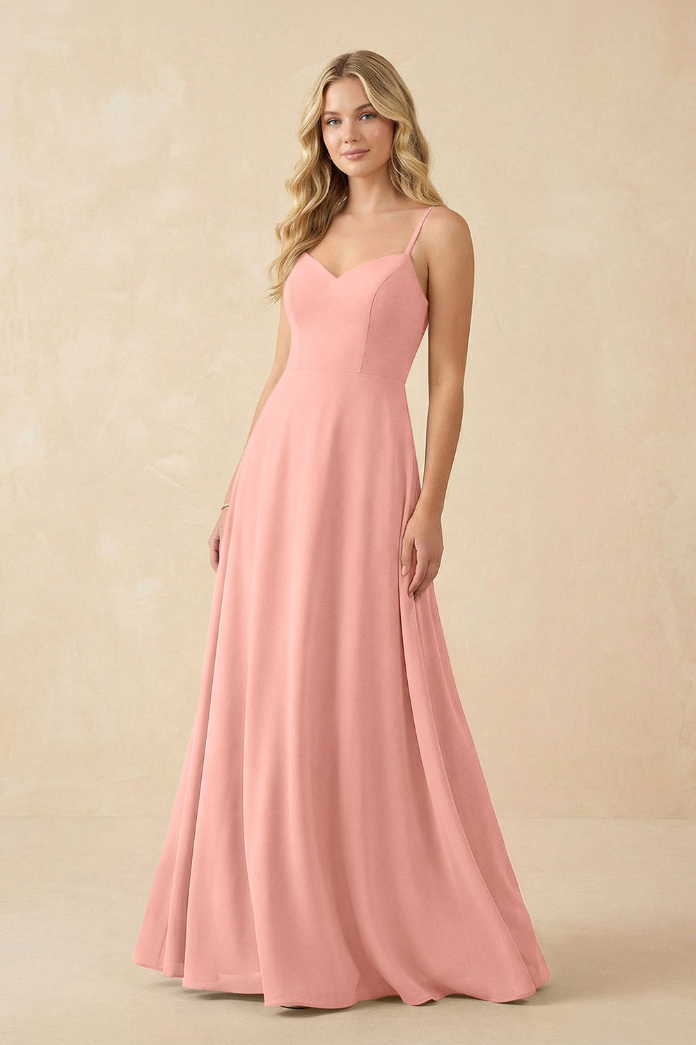 A-Line Chiffon Spaghetti Strap Bridesmaid Dress in Rosette