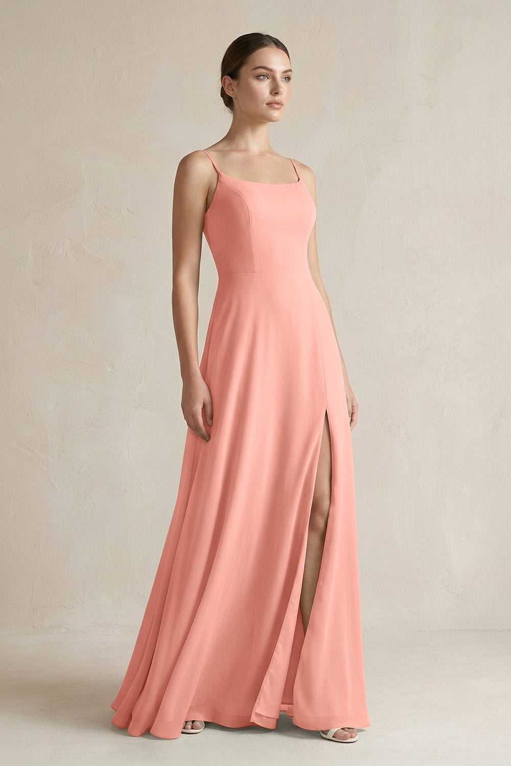 A-Line Chiffon Spaghetti Strap Bridesmaid Dress in Rosette