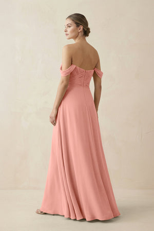 Rosette A-Line Off-the-Shoulder Chiffon Bridesmaid Dress (2) | KISSBRIDAL