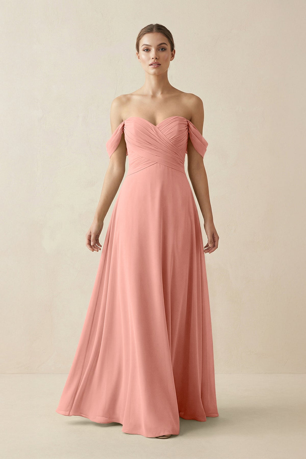 A-Line Off-the-Shoulder Chiffon Bridesmaid Dress in Rosette