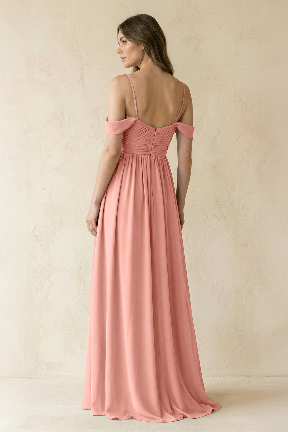 A-Line Off-the-Shoulder Pleated Chiffon Bridesmaid Dress in Rosette