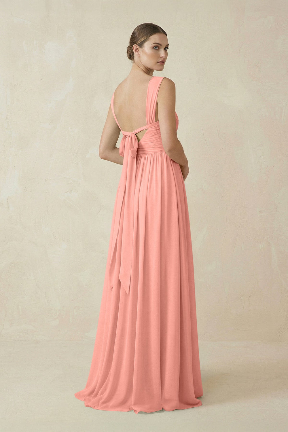 A-Line Pleated Chiffon Long Bridesmaid Dress in Rosette