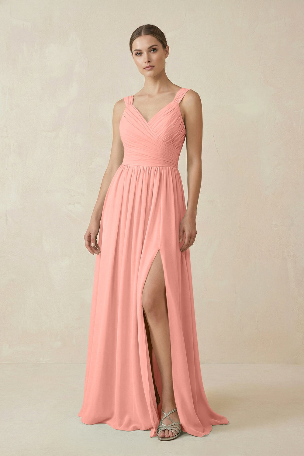 A-Line Pleated Chiffon Long Bridesmaid Dress in Rosette