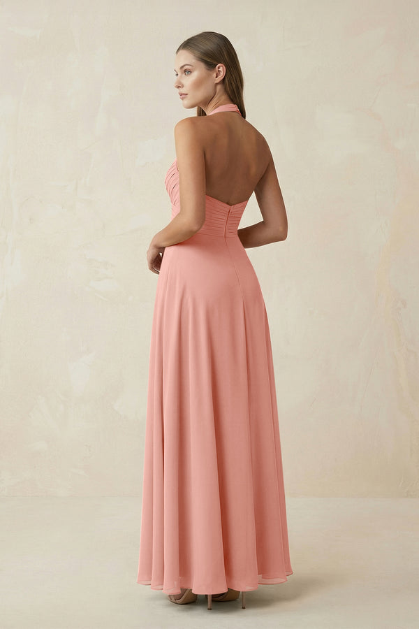 Rosette A-Line Pleated Chiffon V-Neck Bridesmaid Dress (2) | KISSBRIDAL