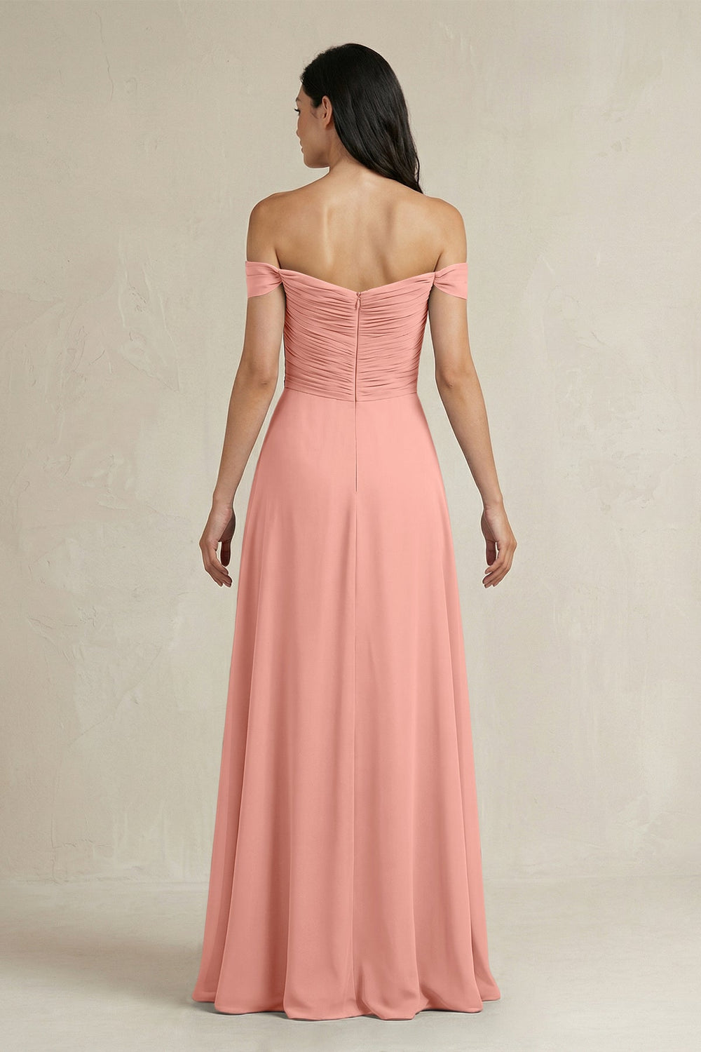 A-Line Pleated Off-the-Shoulder Chiffon Bridesmaid Dress in Rosette
