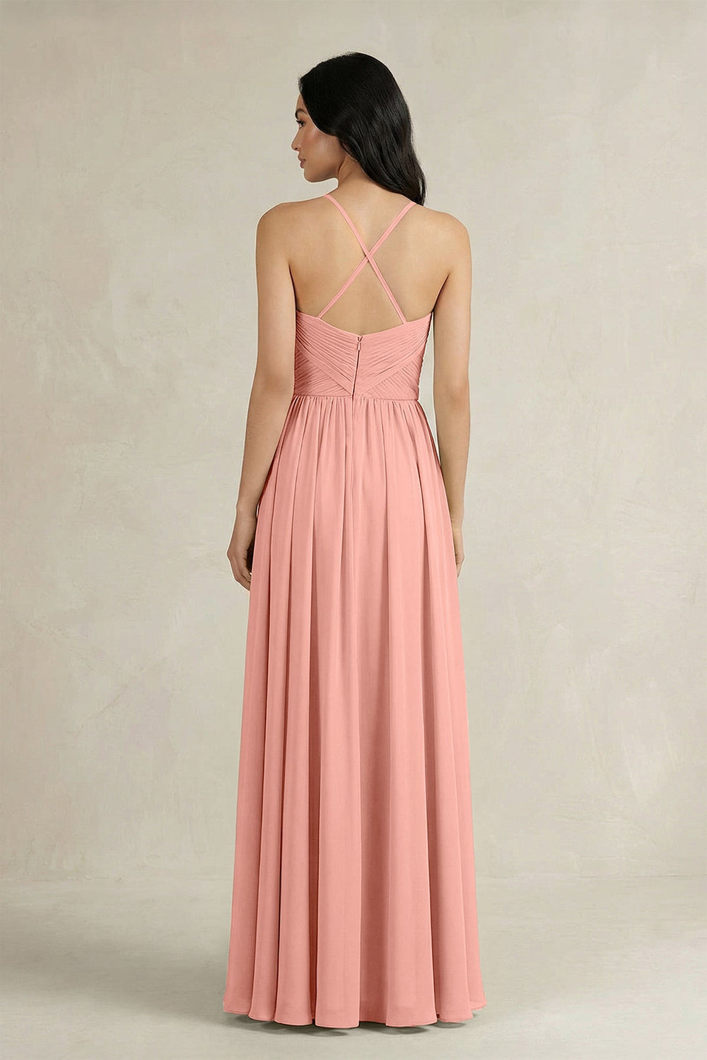 A-Line Pleated Spaghetti Strap Chiffon Bridesmaid Dress in Rosette