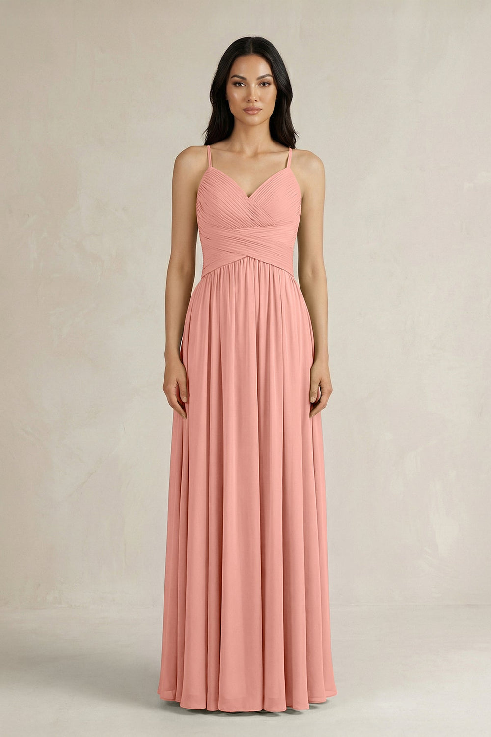 A-Line Pleated Spaghetti Strap Chiffon Bridesmaid Dress in Rosette