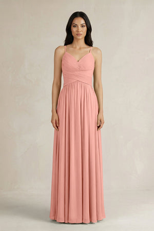 Rosette A-Line Pleated Spaghetti Strap Chiffon Bridesmaid Dress | KISSBRIDAL