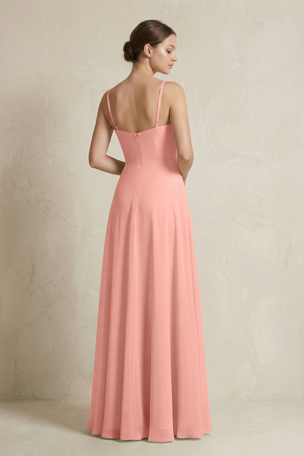 A-Line Ruffled Spaghetti Strap Chiffon Bridesmaid Dress in Rosette