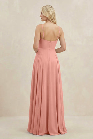 Rosette A-Line Spaghetti Strap Chiffon Bridesmaid Dress (2) | KISSBRIDAL