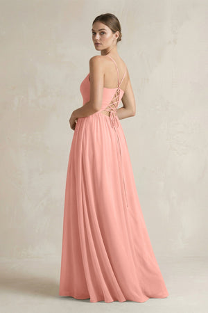 Rosette A-Line Spaghetti Strap Chiffon Bridesmaid Dress (2) | KISSBRIDAL