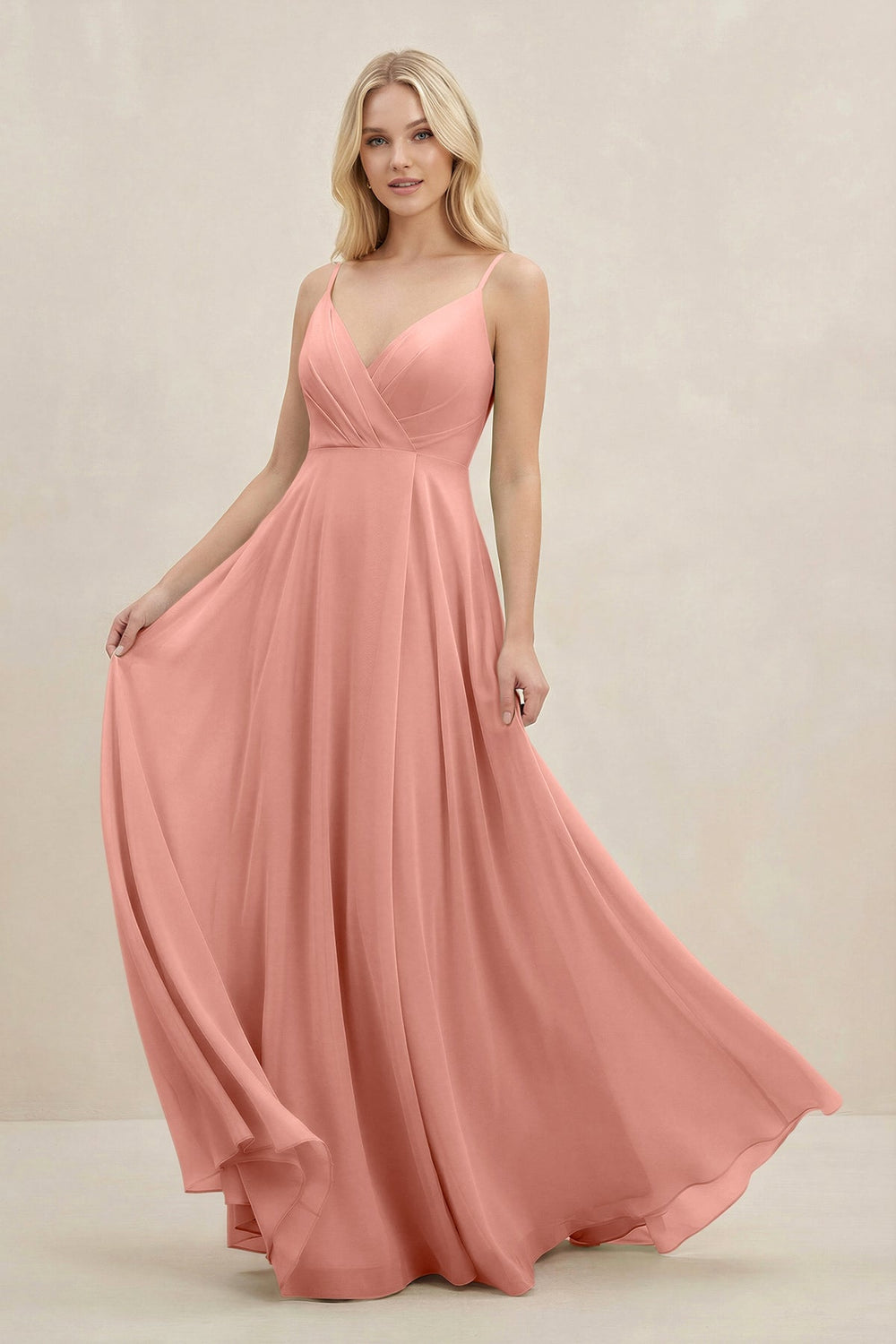A-Line Spaghetti Strap Chiffon Bridesmaid Dress in Rosette