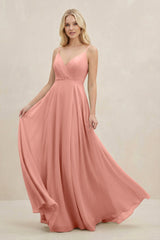 Rosette A-Line Spaghetti Strap Chiffon Bridesmaid Dress | KISSBRIDAL