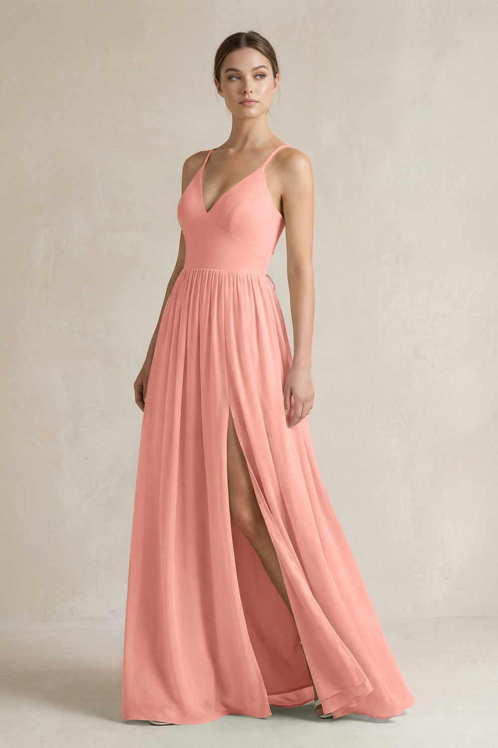 A-Line Spaghetti Strap Chiffon Bridesmaid Dress in Rosette