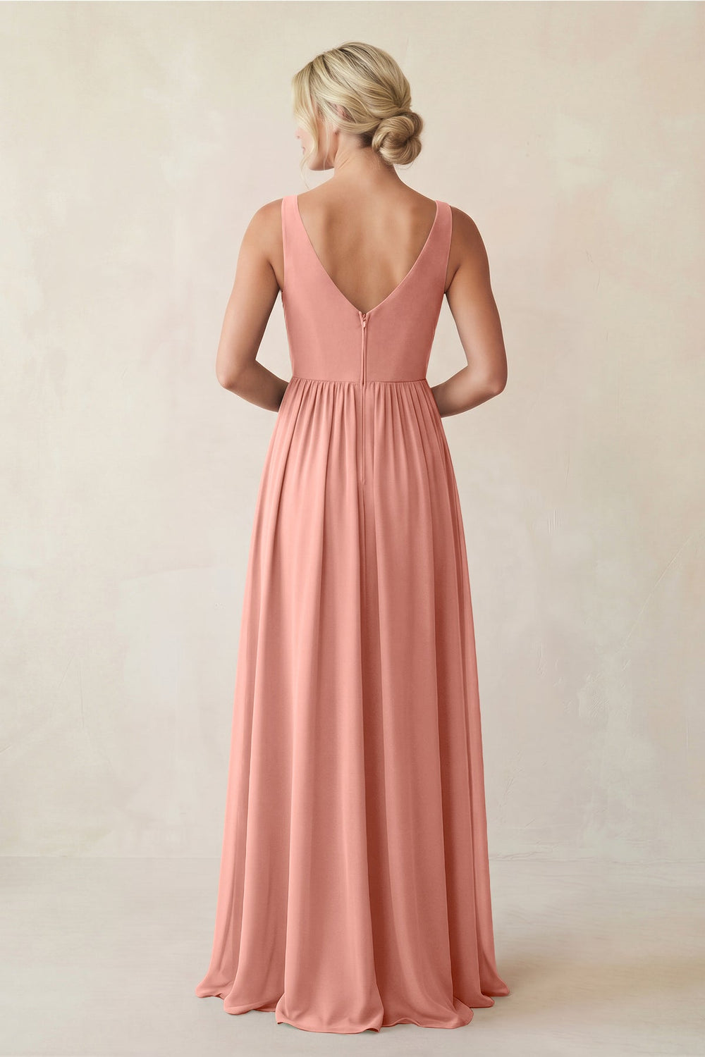 A-Line V-Neck Pleated Chiffon Bridesmaid Dress in Rosette