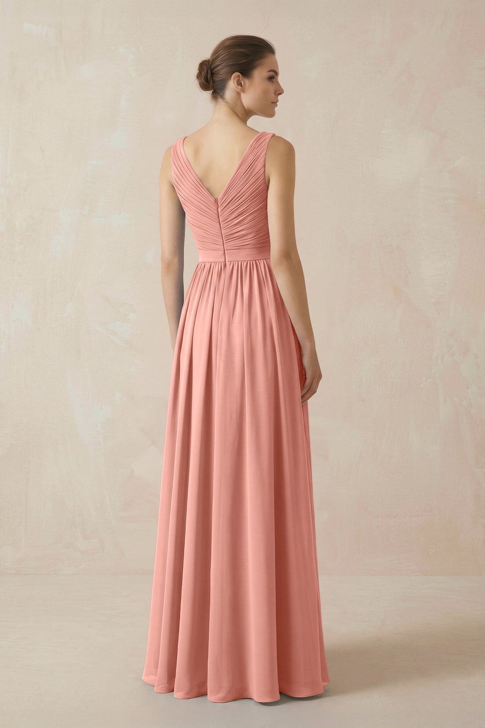 A-Line V-Neck Pleated Chiffon Bridesmaid Dress in Rosette