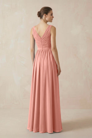 Rosette A-Line V-Neck Pleated Chiffon Bridesmaid Dress (2) | KISSBRIDAL