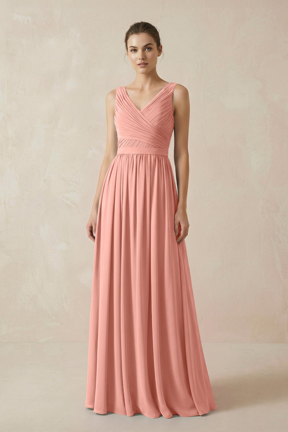 A-Line V-Neck Pleated Chiffon Bridesmaid Dress in Rosette
