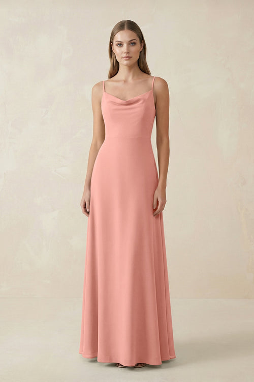 Rosette Cami Strap A-Line Chiffon Bridesmaid Dress | KISSBRIDAL