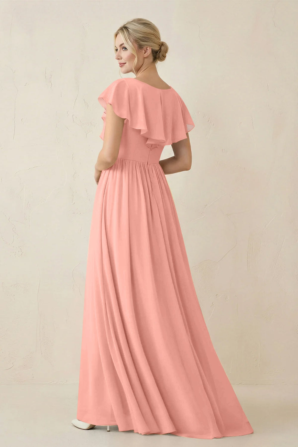 Cap Sleeve A-Line Ruffled Chiffon Bridesmaid Dress in Rosette