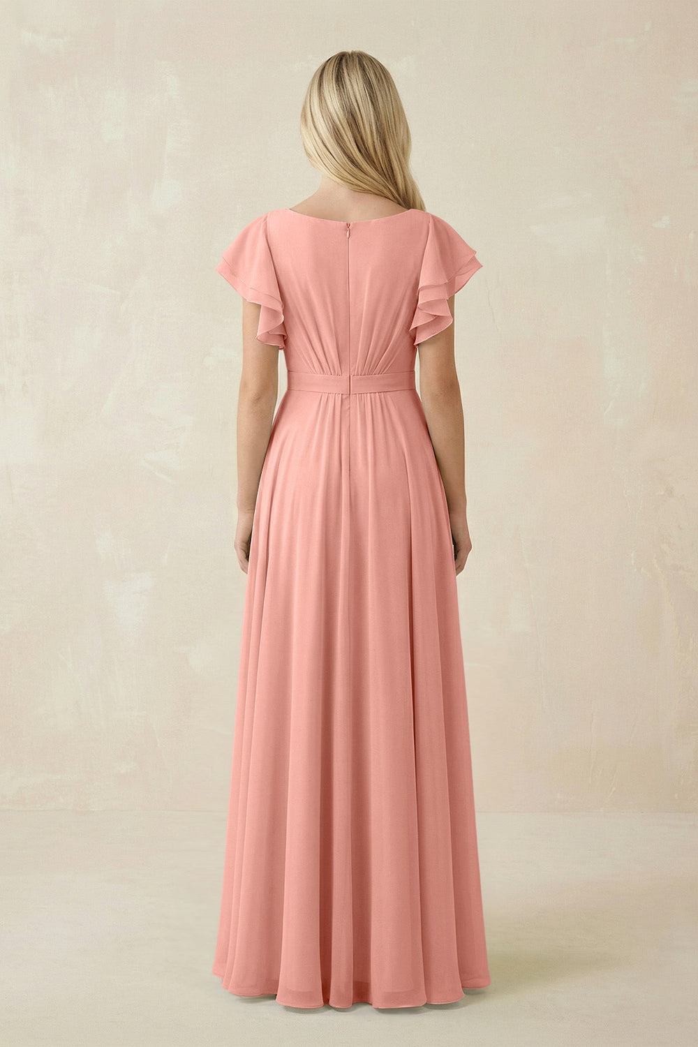 Cap Sleeve Ruffled A-Line Chiffon Bridesmaid Dress in Rosette