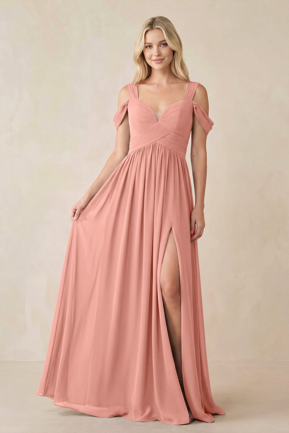 Chiffon A-Line Bridesmaid Dress with Slit in Rosette
