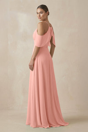 Rosette Chiffon A-Line Long Bridesmaid Dress (2) | KISSBRIDAL