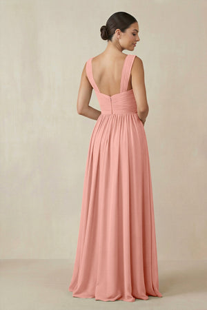 Rosette Chiffon A-Line Pleated Bridesmaid Dress (2) | KISSBRIDAL