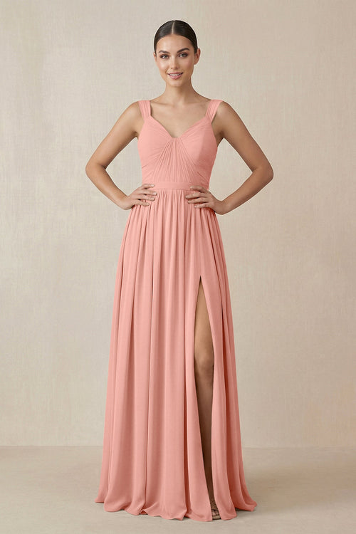 Rosette Chiffon A-Line Pleated Bridesmaid Dress | KISSBRIDAL