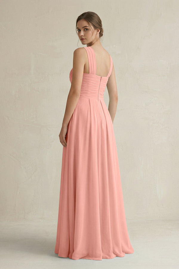 Rosette Cross Halter Chiffon A-Line Pleated Bridesmaid Dress (2) | KISSBRIDAL