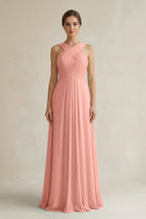 Rosette Cross Halter Chiffon A-Line Pleated Bridesmaid Dress | KISSBRIDAL