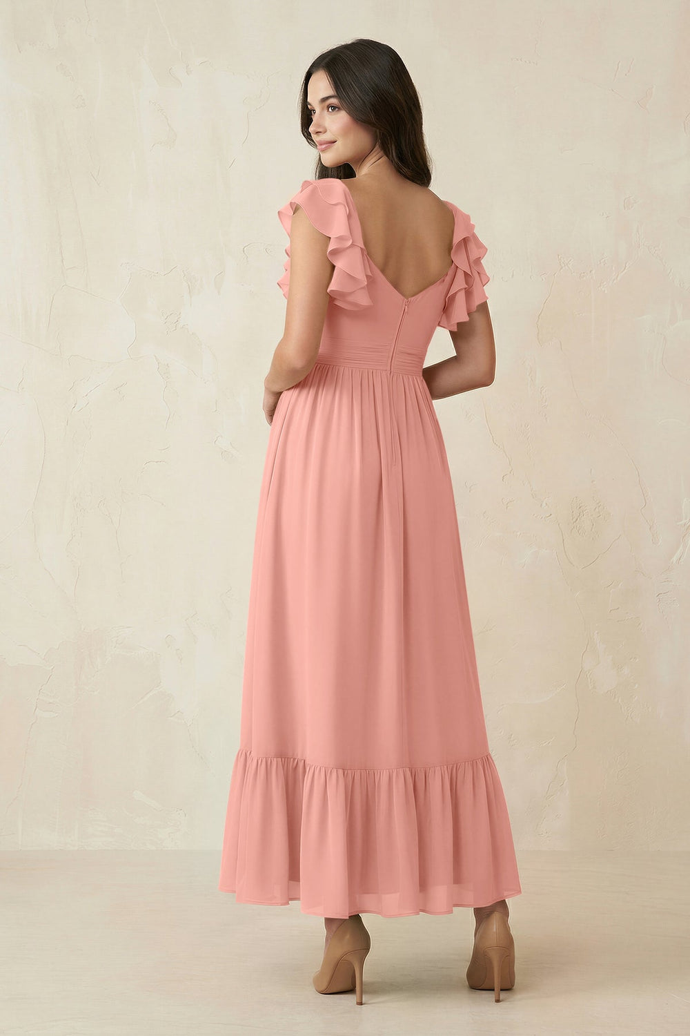 Flutter Sleeve Sweetheart A-Line Chiffon Bridesmaid Dress in Rosette