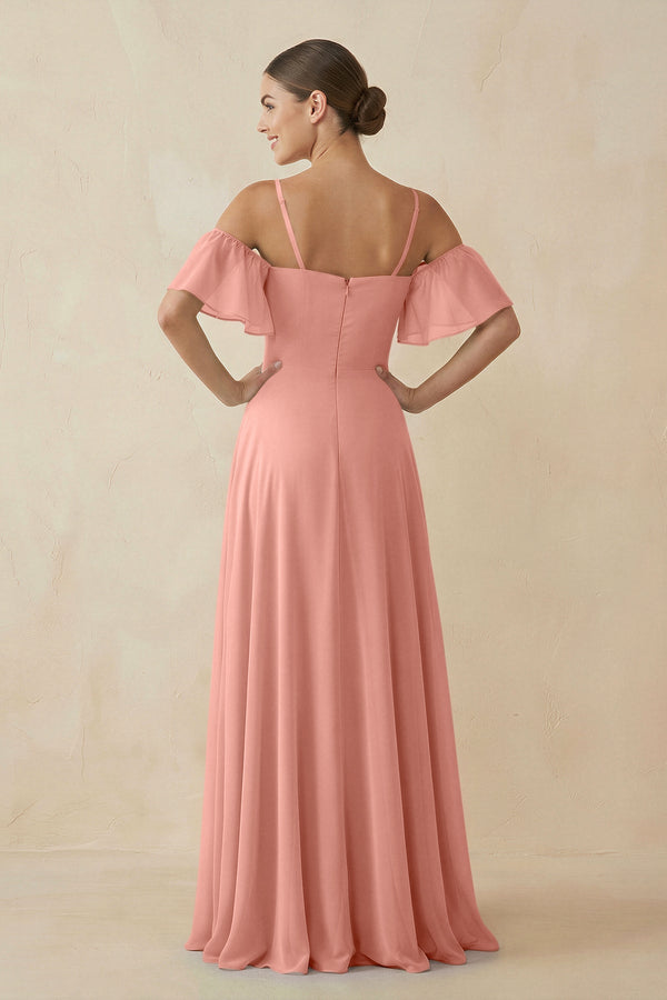 Rosette Off-the-Shoulder A-Line Chiffon Bridesmaid Dress (2) | KISSBRIDAL