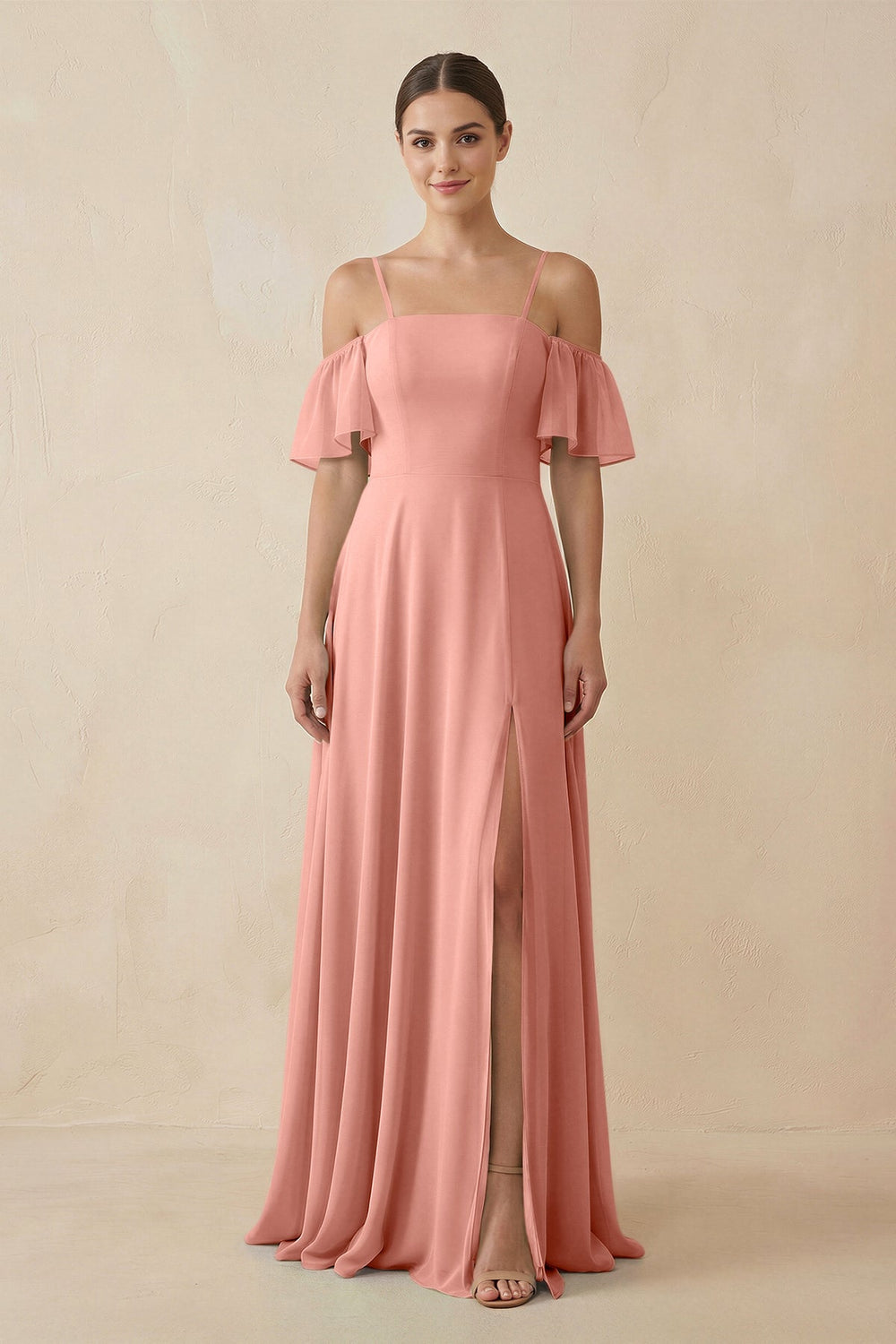 Off-the-Shoulder A-Line Chiffon Bridesmaid Dress in Rosette