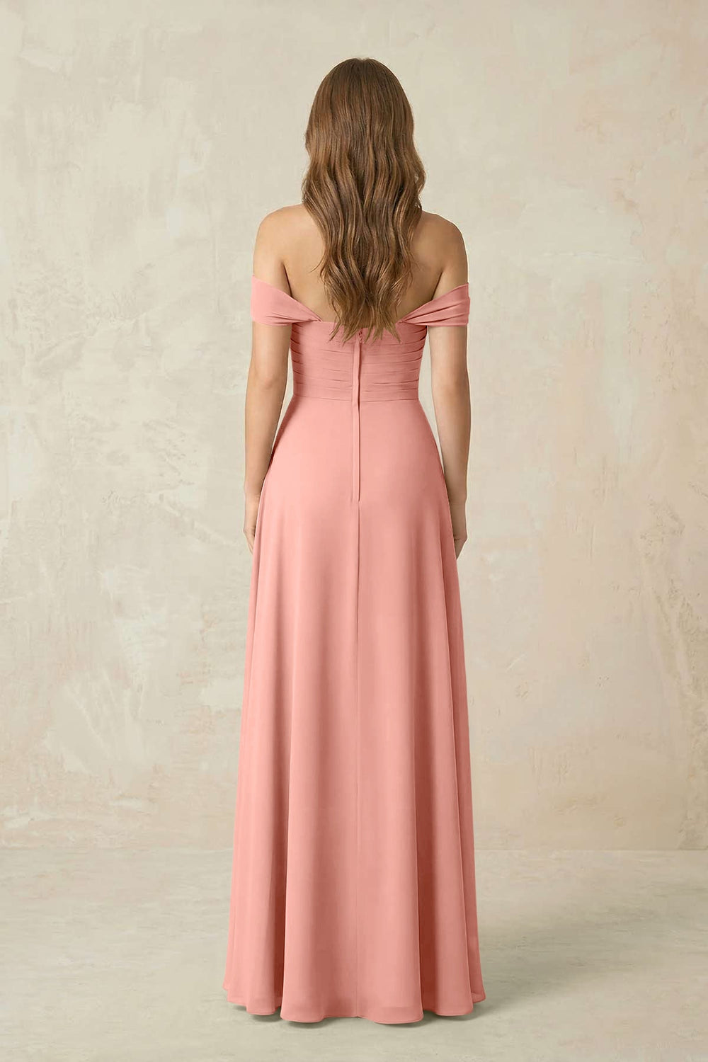 Off-the-Shoulder A-Line Chiffon Pleated Bridesmaid Dress in Rosette