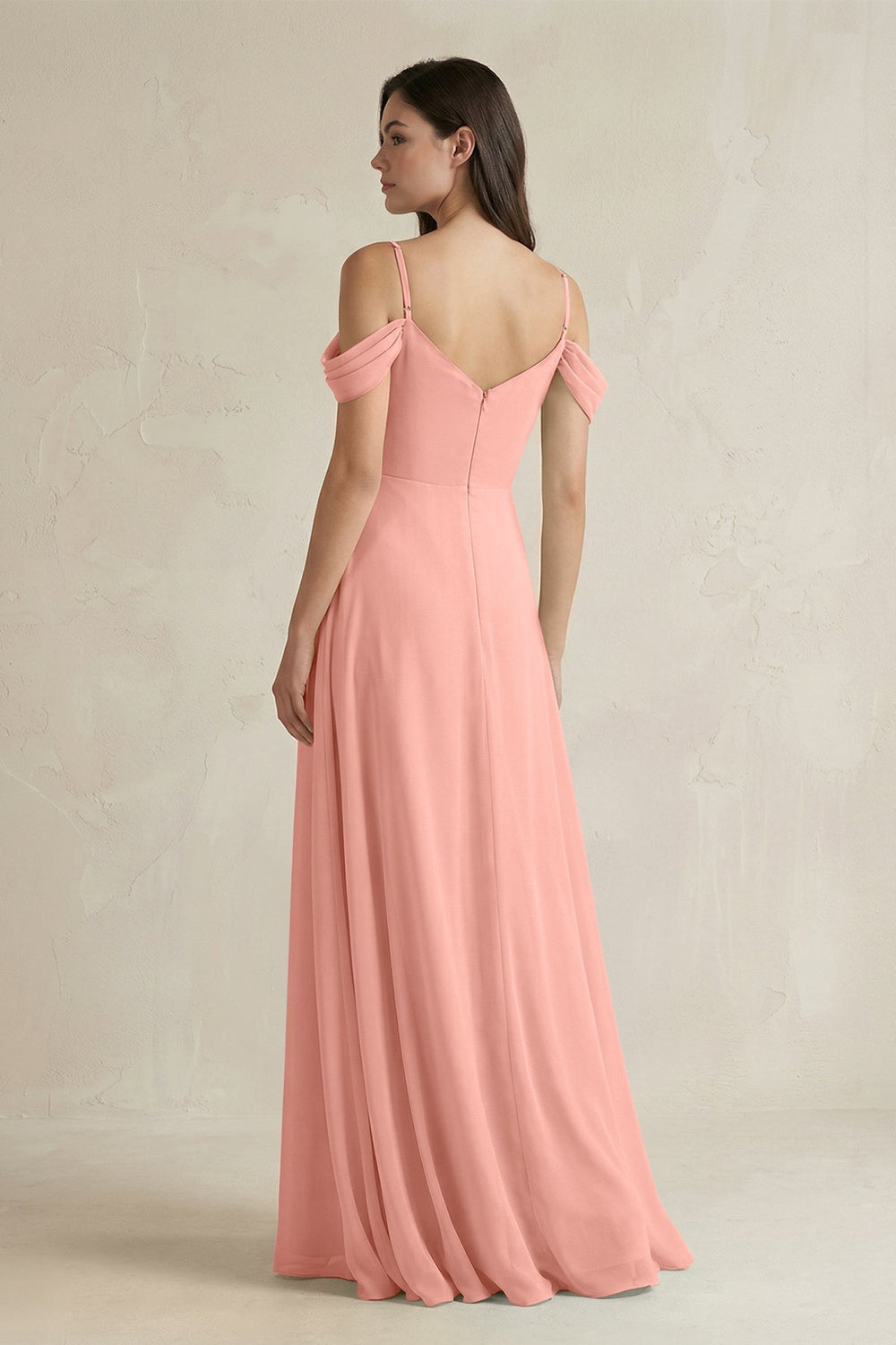 Off-the-Shoulder Chiffon A-Line Bridesmaid Dress in Rosette