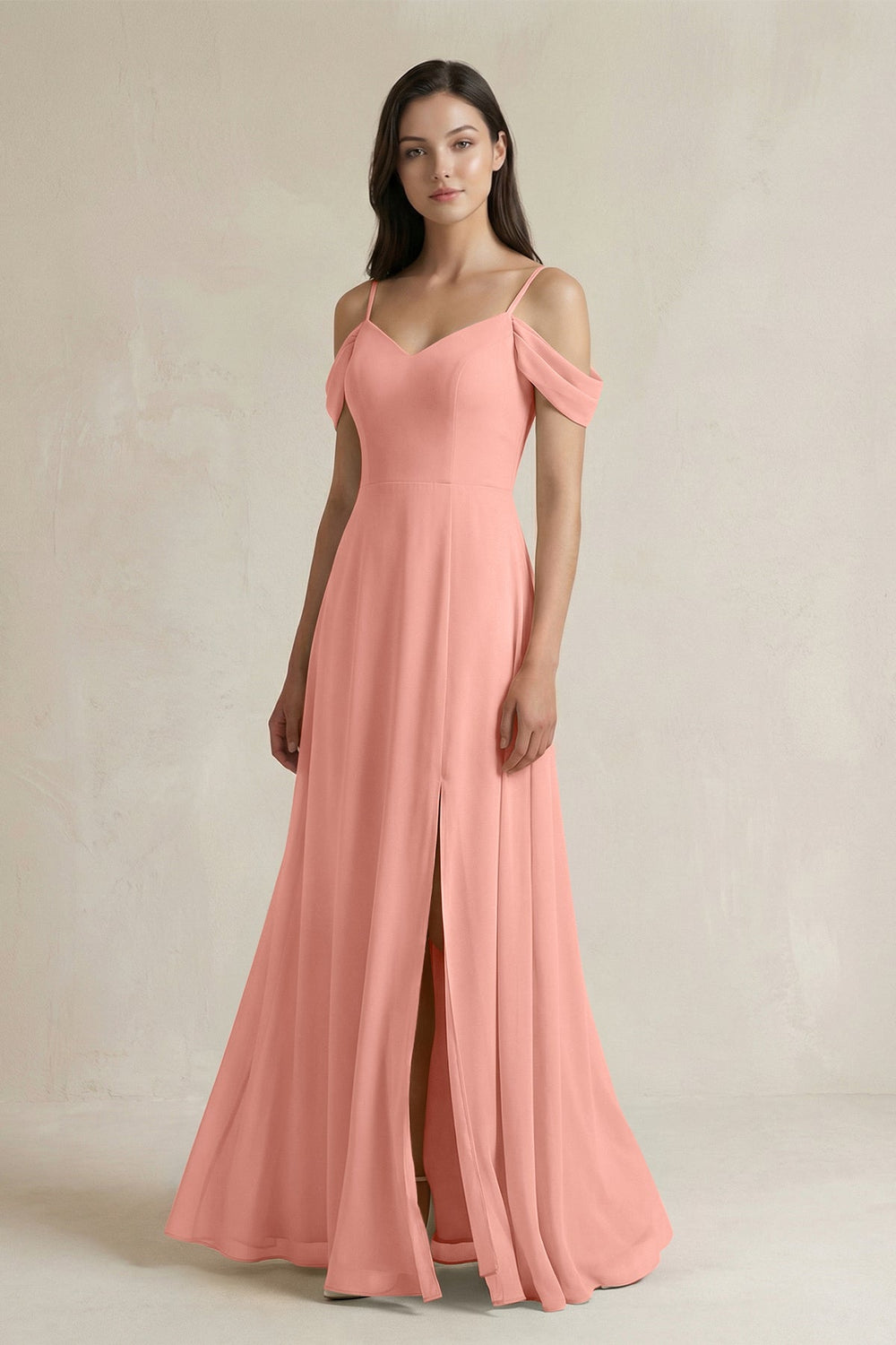 Off-the-Shoulder Chiffon A-Line Bridesmaid Dress in Rosette