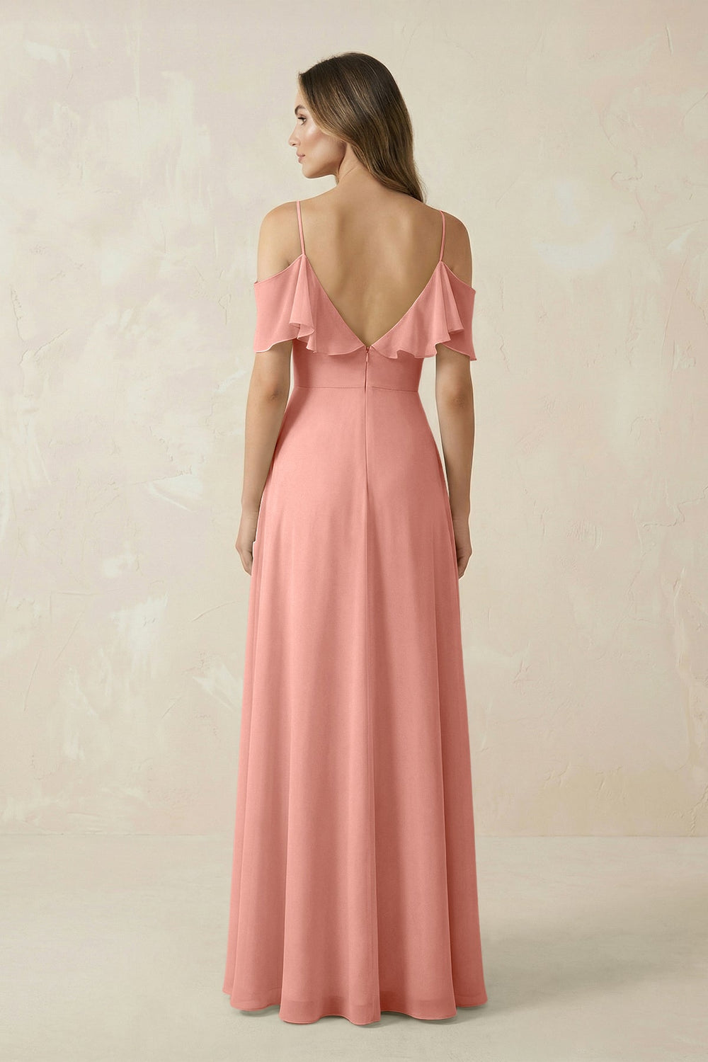 Off-the-Shoulder Ruffled A-Line Chiffon Bridesmaid Dress in Rosette